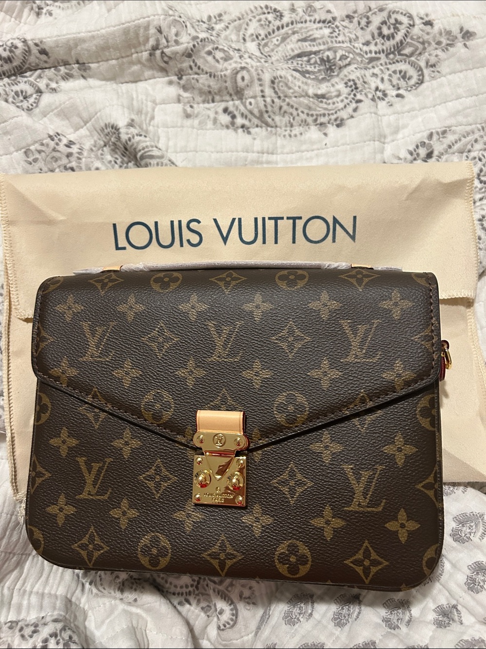 Louis Vuitton Monogram Crossbody Envelope Bag in Brown with Gold Hardware